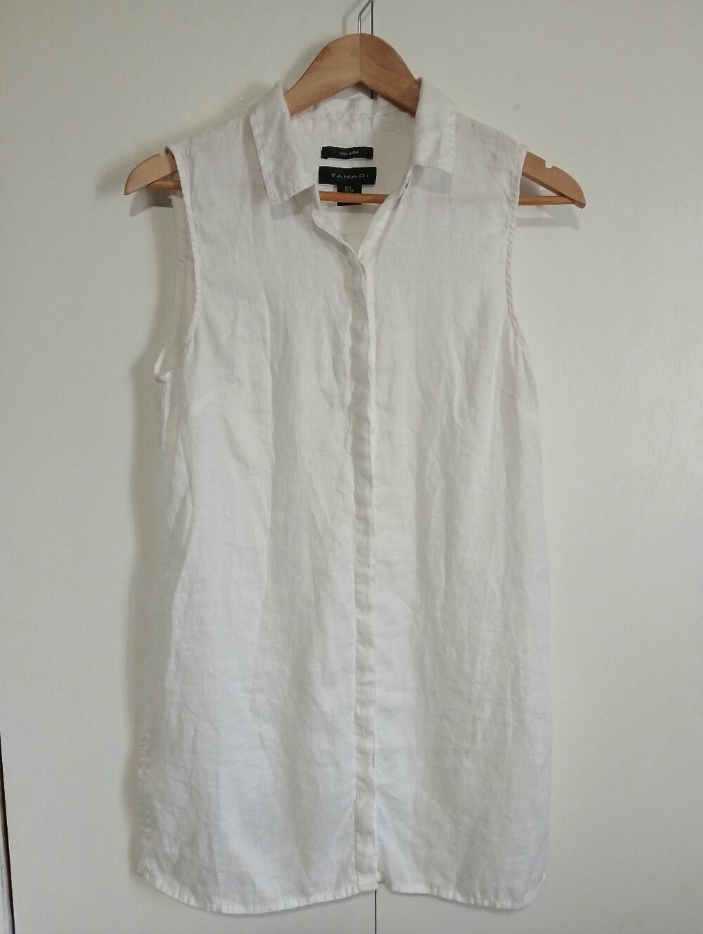 ​Tahari White 100% Linen Sleeveless Button Down Tunic Shirt Dress Small Like New